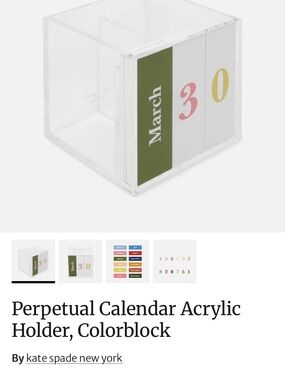 kate spade Clear Acrylic Perpetual Calendar - White & Green Colorblock